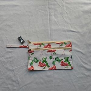 Floral Pink Flamingo Print Clutch Spring Summer Beach Casual Party Makeup Bag